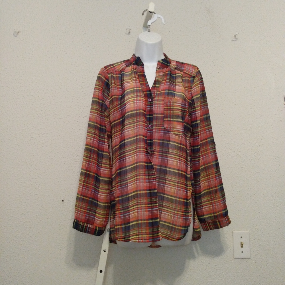 Oppa Red Plaid Shear Long Sleeve Up Down Shirt S